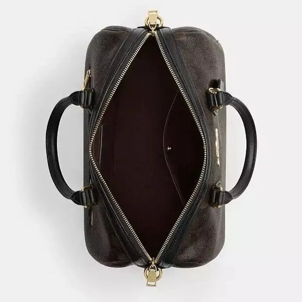 NWT Coach Rowan Large Satchel Bag In Signature Canvas CV959 Gold/Walnut /Black - Picture 7 of 9